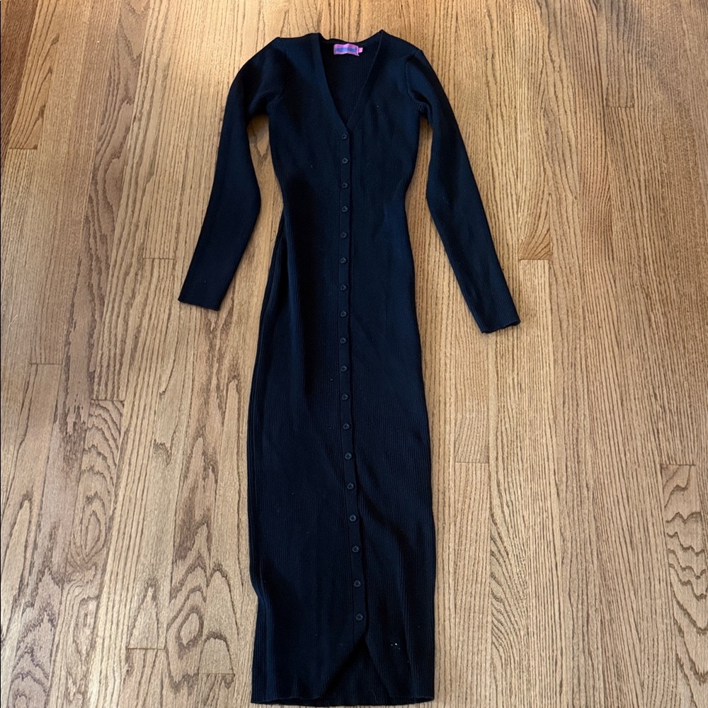 Edikted Black Long Sleeve V-Neck Dress